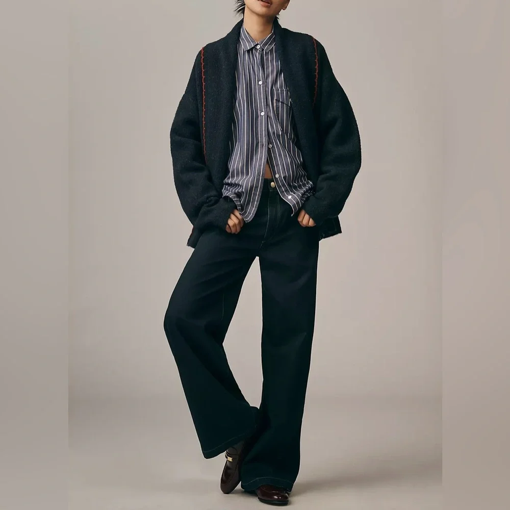 NWT Anthropologie Flat White Mariel Longline Cardigan: Dog Icon Edition navy OS - Picture 4 of 8